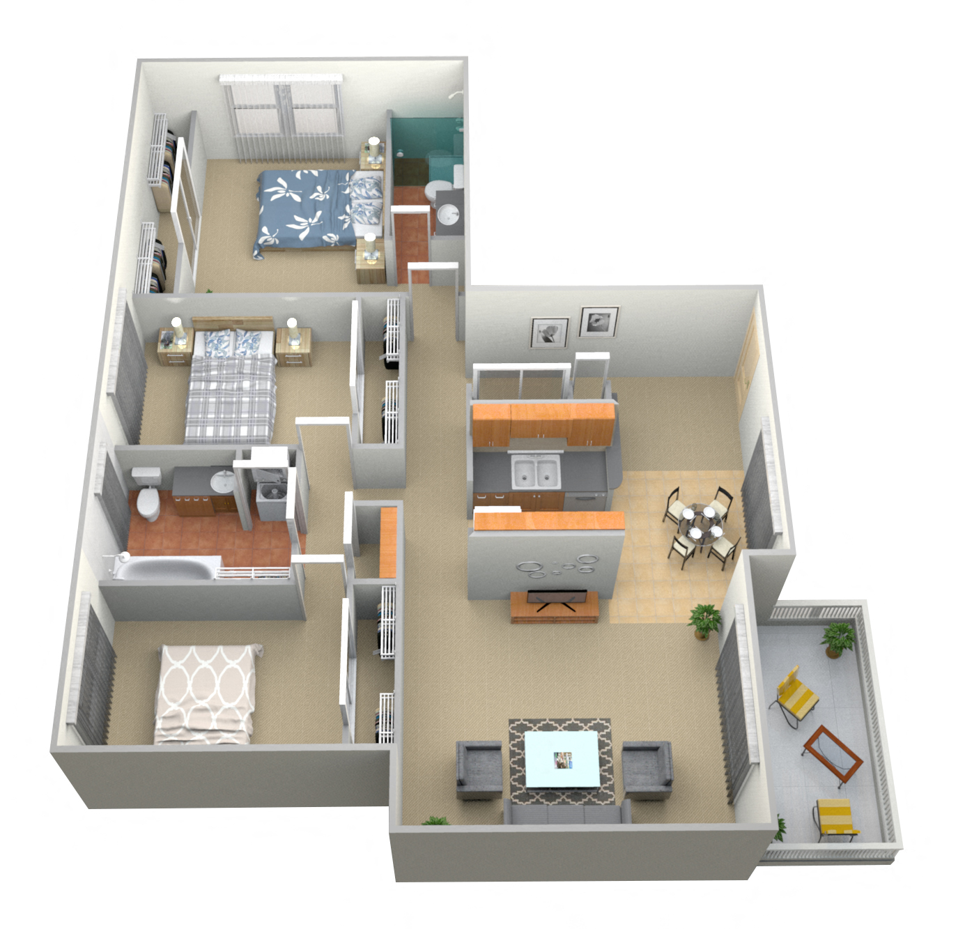 Floor plan for 3 beds, 2 baths, 1800 sqft